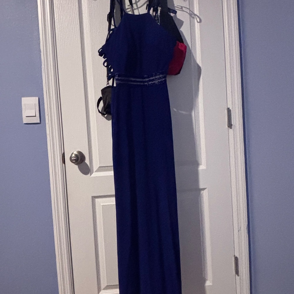 Elegant Blue Halter Maxi Dress